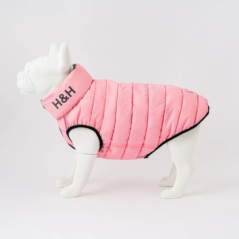 New Reversible Dog Puffer Jacket Pink and Grey